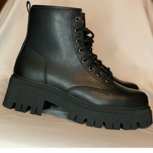 Madden NYC Black Combat grunge Moto Boots with Chunky Platform Sole